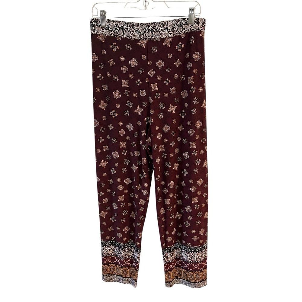 Susan Graver Womens 2X Petite Pull On Pants Burgundy Boho Print Stretch